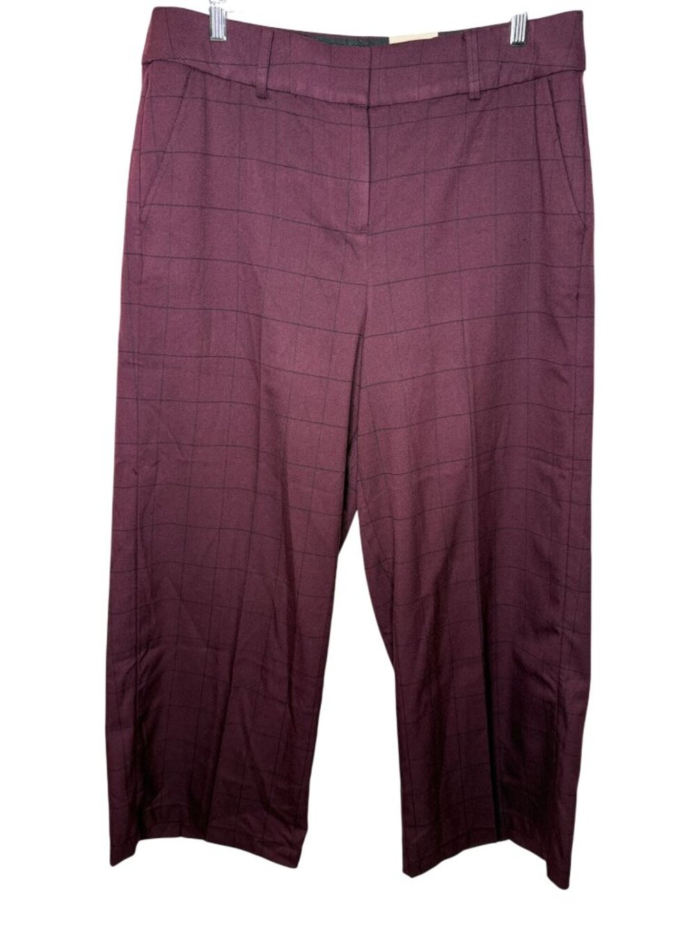 Lane Bryant Perfect Drape Wide Leg Pants 14 Burgundy Plaid